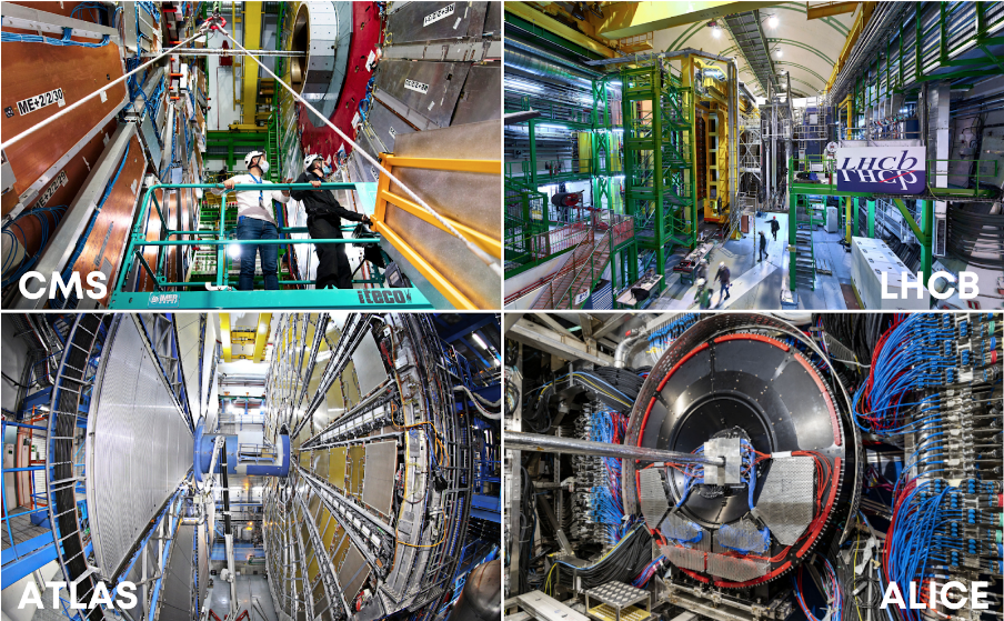 Image of the four biggest experiments at CERN: (installation of GEM) CMS, LHcb; ATLAS; (installation of FIT) ALICE; © CERN